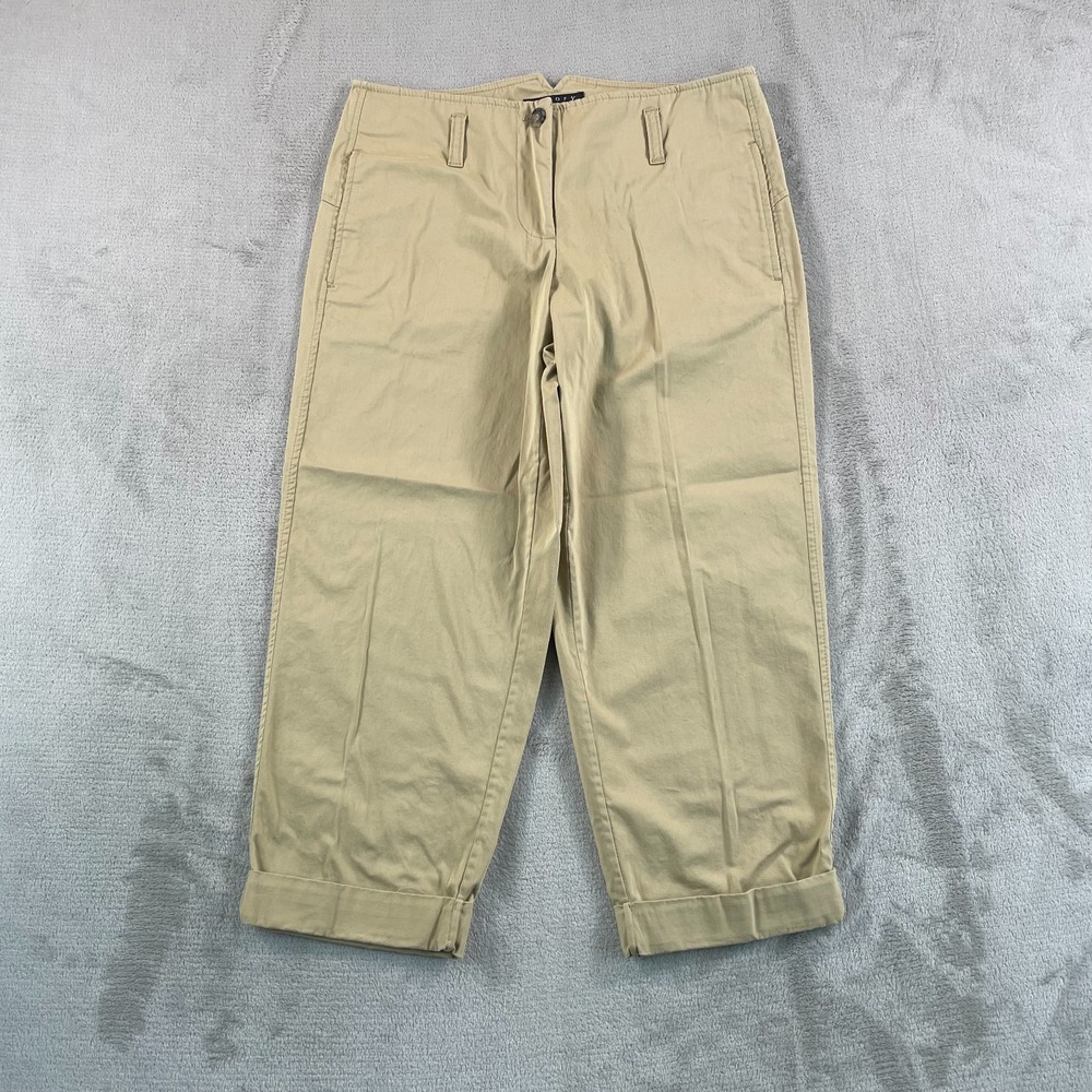 THEORY Cropped Cuffed Pants Women 4 Beige Designer Made in USA‎ Flat Front